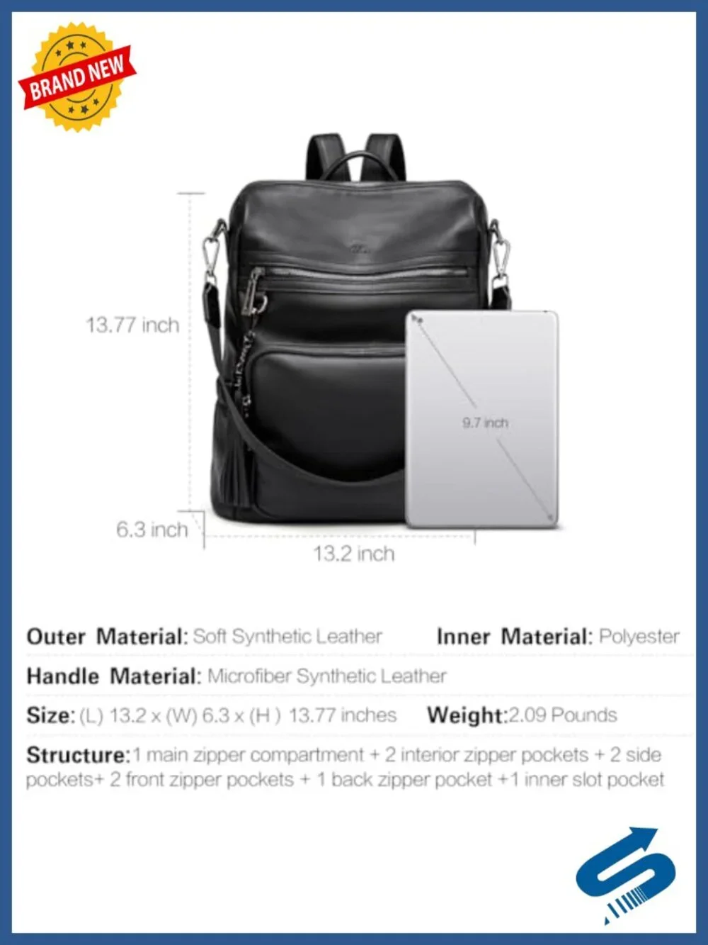 PU Leather Convertible Backpack Purse for Women Large Travel Work Bag